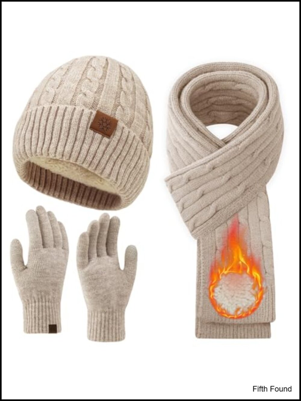 Women's Winter Beanie Hat Scarf Gloves Set Fleece Lined Touch Screen